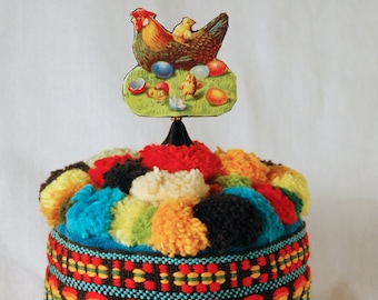 On Sale- Colorful Pincushion from Vintage Bobble Trim
