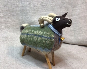 Fair Isle Ram Figurine from felted wool sweaters