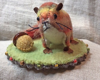 Striped Sedge Mouse Diorama made from felted sweaters