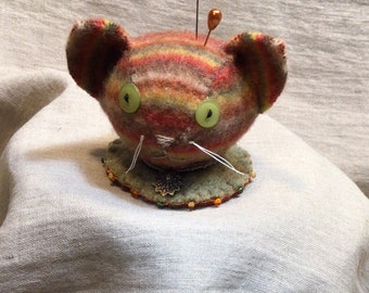 Striped Kitty Head Pincushion