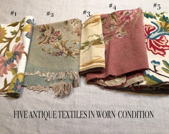 Five Antique Textiles in Worn Condition for Reworking, Journaling or Repair