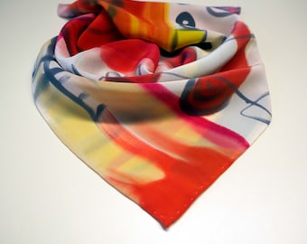 Hand painted Silk Mini / Hand painted Silk scarf / Woman scarf (55x55cm)