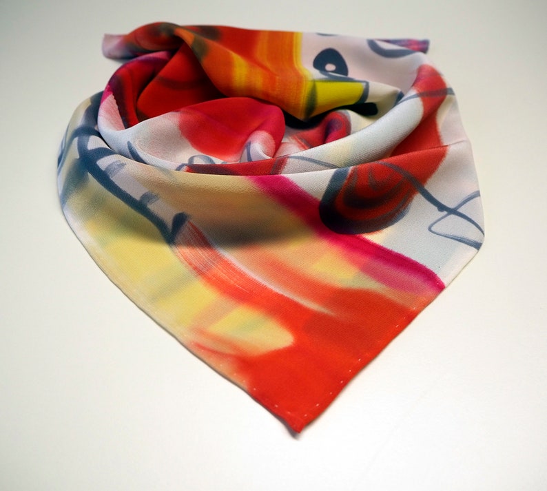 Hand painted Silk Mini /Crepe silk scarf/Hand painted Silk scarf / Abstract Silk mini-scarf /Woman scarf / Gift scarves 21.5x21.5 55x55cm image 1