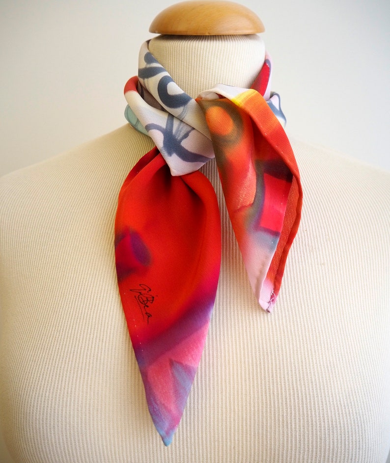 Hand painted Silk Mini /Crepe silk scarf/Hand painted Silk scarf / Abstract Silk mini-scarf /Woman scarf / Gift scarves 21.5x21.5 55x55cm image 8