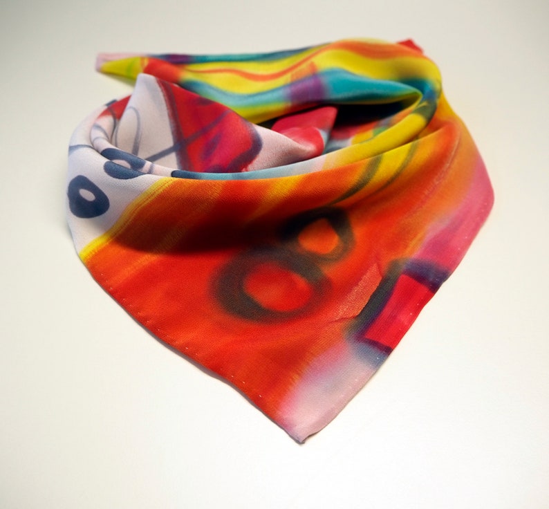 Hand painted Silk Mini /Crepe silk scarf/Hand painted Silk scarf / Abstract Silk mini-scarf /Woman scarf / Gift scarves 21.5x21.5 55x55cm image 5