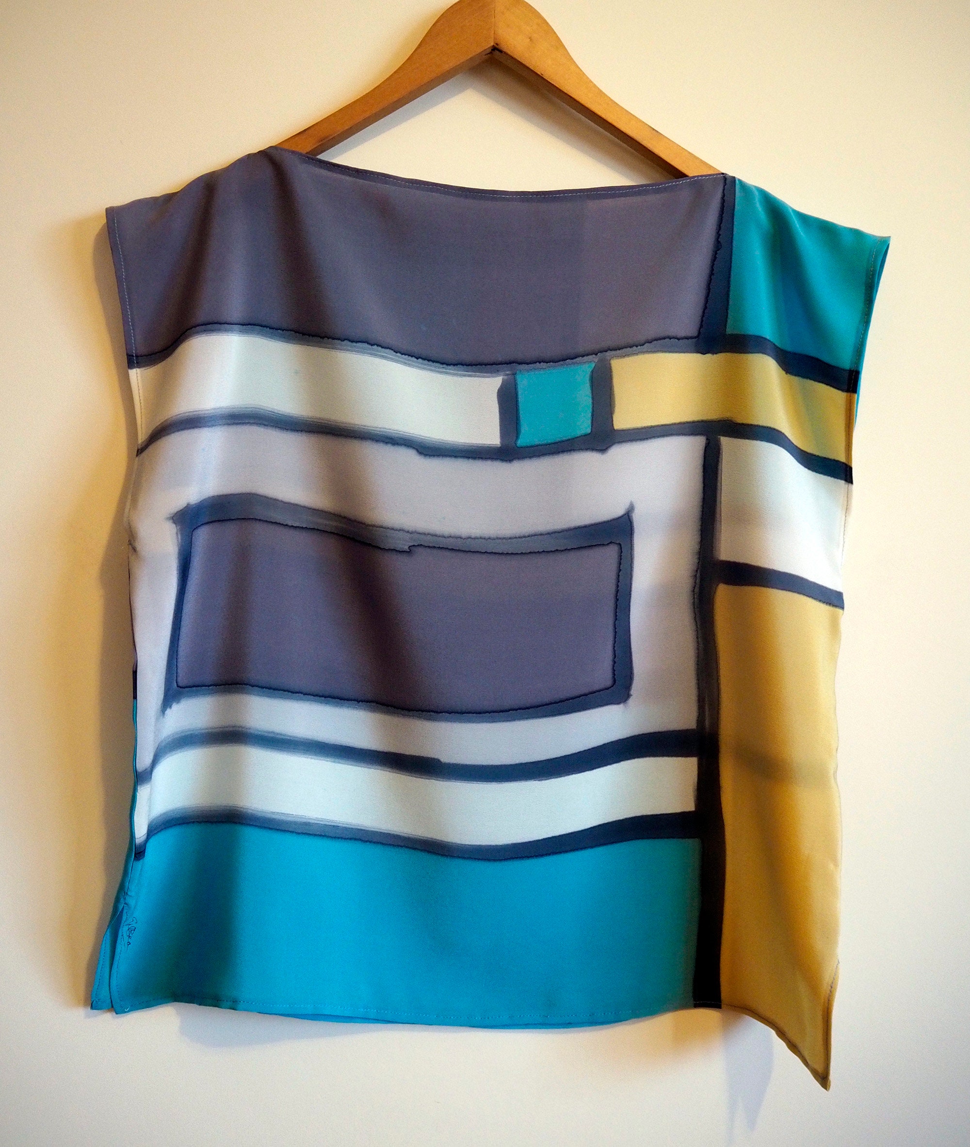 Silk Blouse Hand Painted Silk Scarf Mondrian Style Silk Top - Etsy