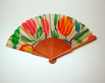 Handpainted Silk hand fan/Wedding hand fan/Flowers Spanish hand fan/Bridesmaids/Gift for me/Leather case/Ready to be shipped/ Christmas gift