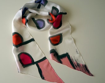 Carré foulard en soie peinte à la main/ foulard en soie avec fleurs/ prêt à être expédié (200x20cm)/ Cadeau unique pour les femmes-maman