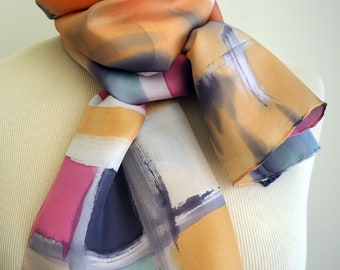 Handgeschilderde vierkante zijden sjaal / Kleurrijke zijde-Klaar om te worden verzonden / Uniek cadeau voor vrouwen