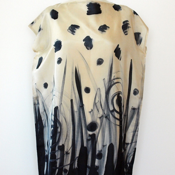 Handpainted Silk Blouse - Tan and black colors