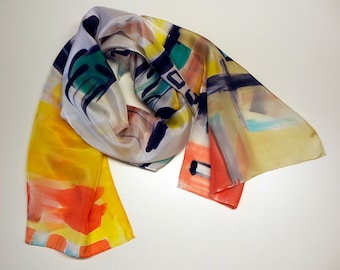Hand Painted Silk Scarf: Colorful Wearable Art (71x18in)