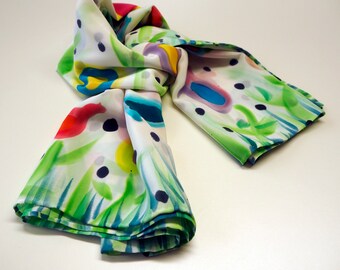 Hand Painted Silk Scarf /Crepe silk scarf/Square Handpainted Silk Scarf /Ready to be shipped/ 43.3x43.3in (110x110cm) / birthday gift