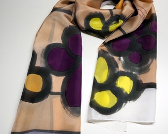 Hand Painted Silk Scarf: Cheerful Colors, Wearable Art (71x18in)