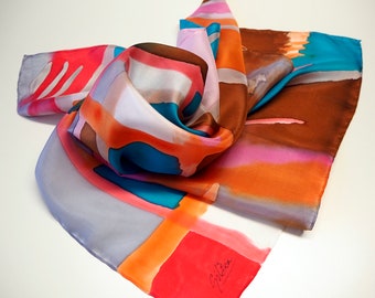 Soie peinte à la main Mini /70x70cm/Foulard en soie peinte à la main / Mini-foulard en soie / Foulard en soie coloré / Prêt à être expédié