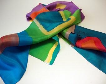 Foulard en soie peinte à la main / Prêt à être expédié  (140x45cm) / Cadeau unique pour les femmes-maman