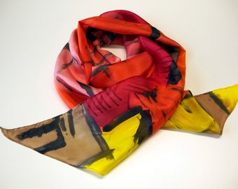 Carré foulard en soie peinte à la main/ foulard en soie avec fleurs/ prêt à être expédié (200x20cm)/ Cadeau unique pour les femmes-maman