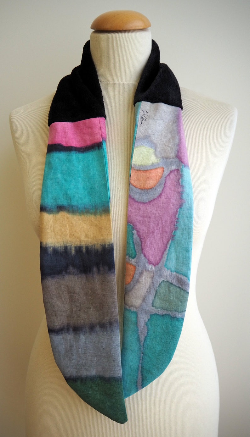 Hand painted Linen & Cotton/ Neck Warmer-Fleece/ 121 x 7 cm/ Ideas for her/ Scarf neck warmer/ Handpainted/ Birthday gift afbeelding 9