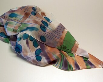 Handgeschilderde vierkante zijden sjaal/Flowers sjaal/ Klaar om te worden verzonden/ Uniek cadeau voor vrouwen/200x200 cm