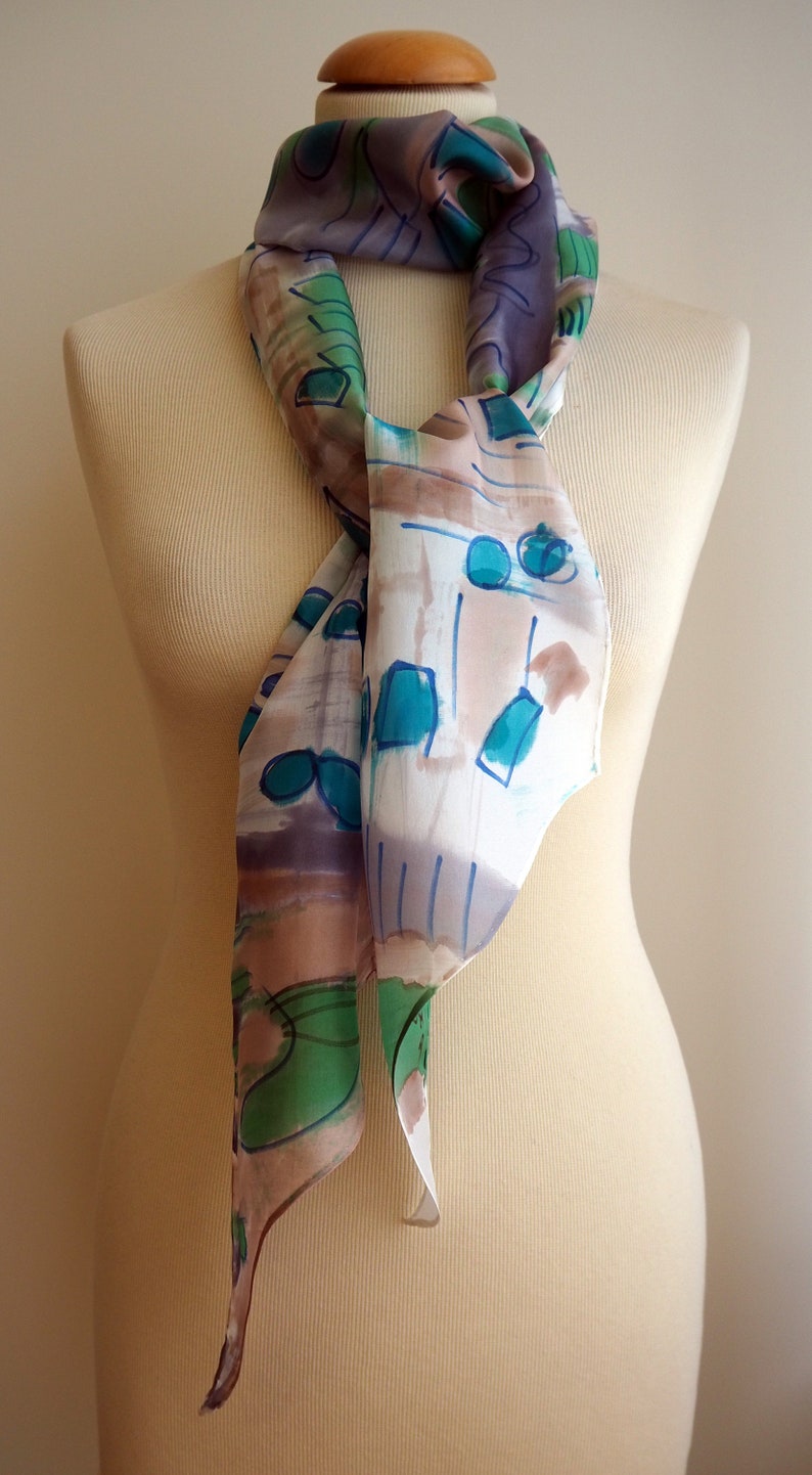 Hand Painted Silk Scarf/Colorful silk/Ready to be shipped/Silk Scarf for Woman/ Unique gift/ 78x7.8in-200x20cm/ Christmas gift/ Gifts for me zdjęcie 4