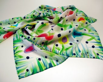 Hand Painted Silk Scarf /Crepe silk scarf/Square Handpainted Silk Scarf /Ready to be shipped/ 43.3x43.3in (110x110cm) / birthday gift