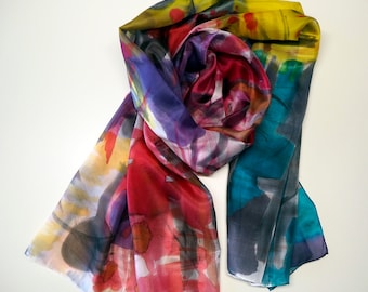 Hand Painted Silk Scarf-Rothko Style Silk Scarf-Colorful silk-Ready to be shipped-72x36in-180x90cm-Unique gift for women-girlfriend-mom