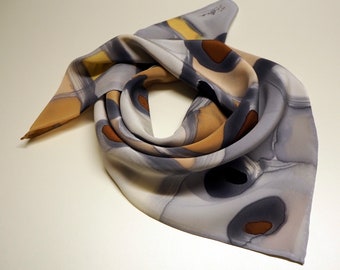 Hand painted Silk Scarf Mini / Crepe silk scarf/ Scarflette / Square scarf / Gift scarves 21.5x21.5 (55x55cm)