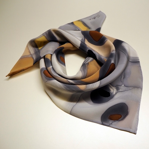 Hand painted Silk Scarf Mini / Scarflette / Square scarf / Gift scarves  (55x55cm)/ Crepe soie/ Soie peinte à la main