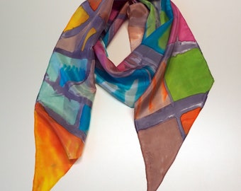 Carré foulard en soie peinte à la main/ foulard en soie avec fleurs/ prêt à être expédié (200x20cm)/ Cadeau unique pour les femmes-maman