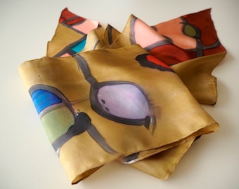 Hand Painted Silk Scarf: Circle Design, Wearable Art (200x20cm)