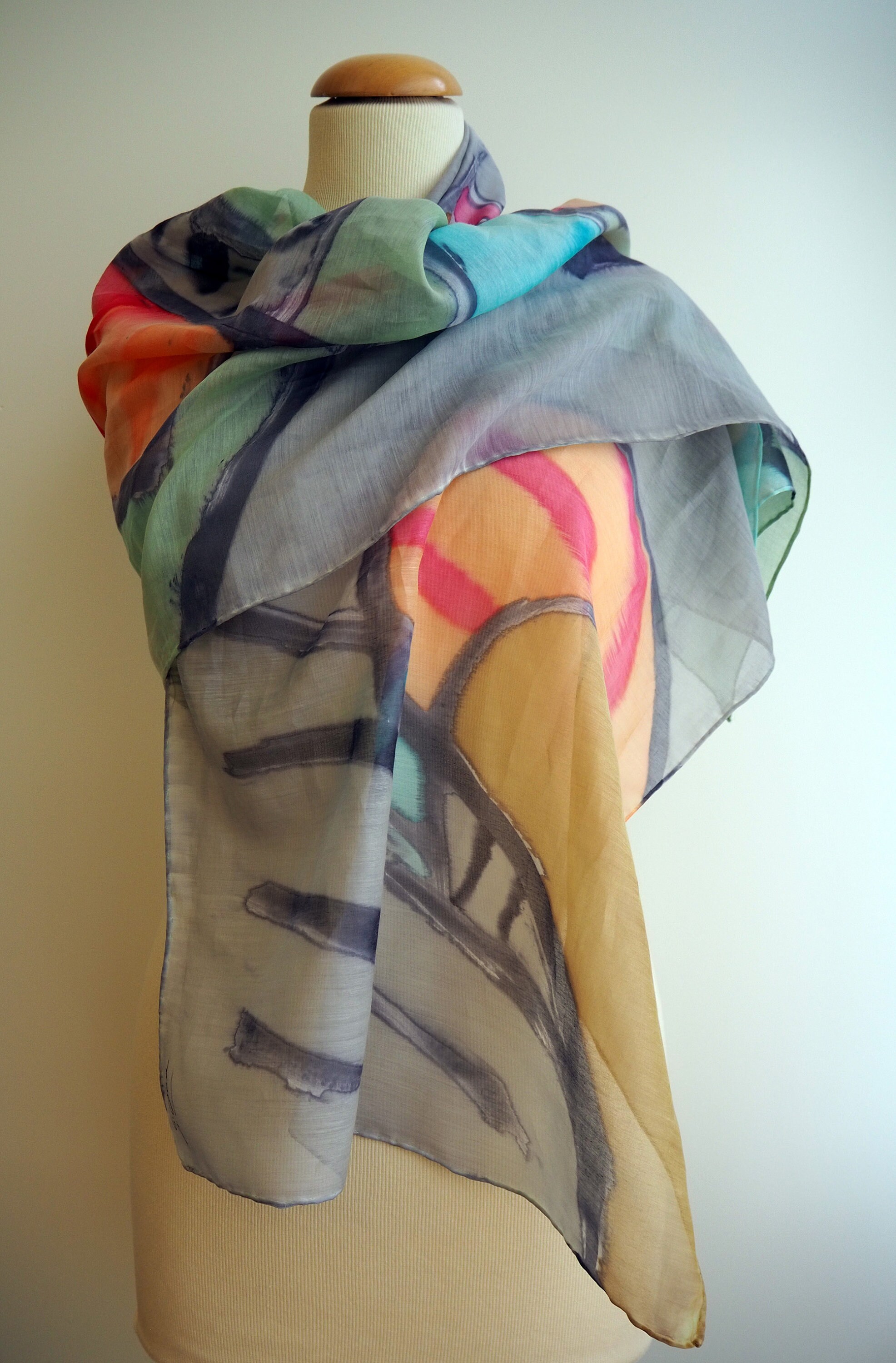 Hand Painted Cotton-Silk Scarf/Abstract Silk-Cotton | Etsy