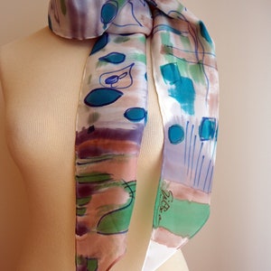 Hand Painted Silk Scarf/Colorful silk/Ready to be shipped/Silk Scarf for Woman/ Unique gift/ 78x7.8in-200x20cm/ Christmas gift/ Gifts for me zdjęcie 6