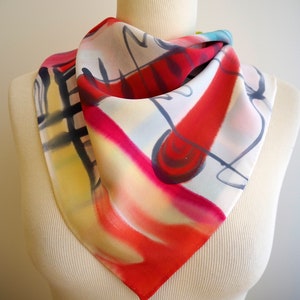 Hand painted Silk Mini /Crepe silk scarf/Hand painted Silk scarf / Abstract Silk mini-scarf /Woman scarf / Gift scarves 21.5x21.5 55x55cm image 2