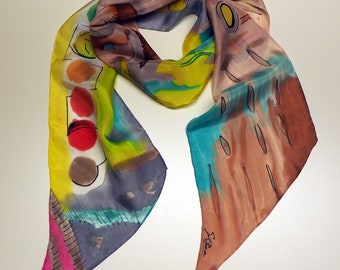 Hand Painted Silk Scarf/Colorful silk/Ready to be shipped/Silk Scarf for Woman/ Unique gift/ 78x7.8in-200x20cm/ Christmas gift/ Gifts for me