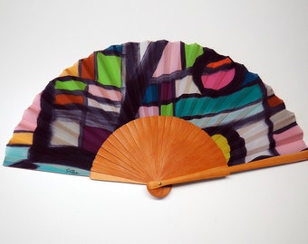 Handpainted Silk hand fan/ Wedding hand fan/ Bridesmaids/ Gift for me/ Leather case/ Ready to be shipped