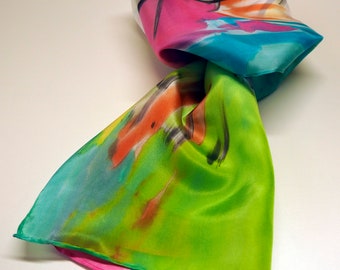 Pañuelo de seda pintada a mano / 70 x 70 cm/ Pañuelo de seda para cuello/ Pañuelo de seda para regalar/ Diseño único/ Listo para ser enviado