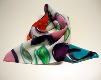 Hand painted Silk Mini / Hand painted Silk scarf / Silk mini-scarf /Woman scarf / Gift scarves  (55x55cm)