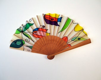 Handpainted Silk hand fan-Wedding handfan-Bridesmaids-Gift for woman-Spanish handfan-Leather case-Ready to be shipped-Flowers