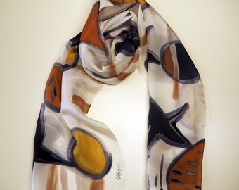 Foulard en soie peinte à la main-fleurs foulard en soie-soie coloré-prêt à être expédié(180x45cm)-cadeau unique pour les femmes-maman