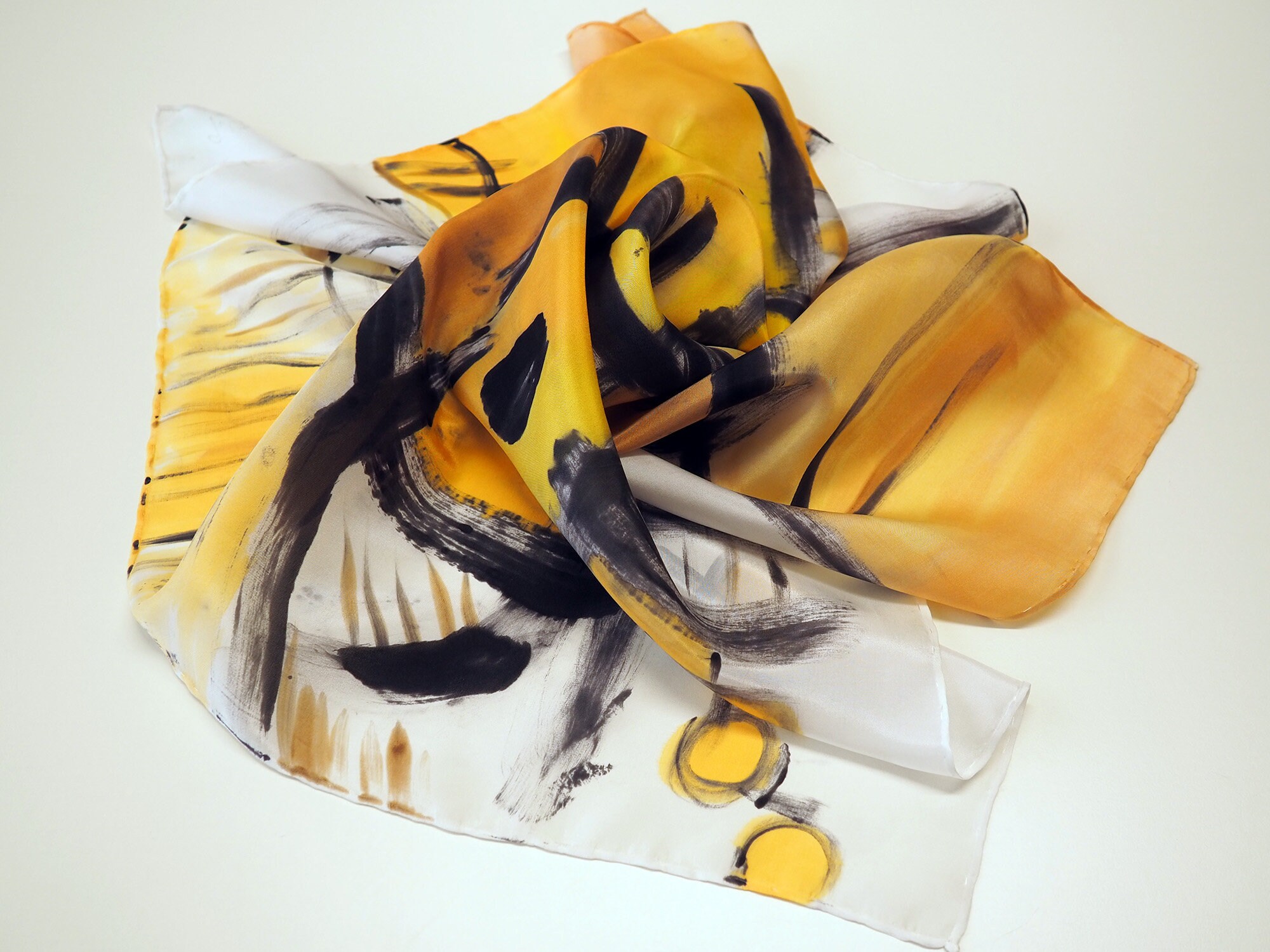 Hand Painted Silk Mini Scarf 27.5x27.5in 70 X 70 Cm grey black yellow Hand Painted Silk Scarf ready to Be Shipped unique Gifts Etsy