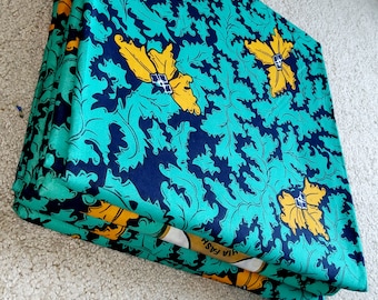 Floral African Print Fabric, Turquoise & Navy, Ankara Wax (Sold by the Yard)