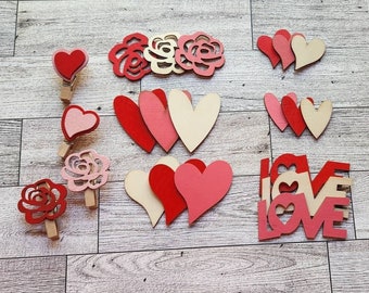 Natural Wood Blanks, Heart, Love Laser Cut, Valentine Wooden Shapes paintable, die cuts