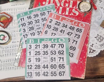 Bingo Cards - Set of 10 - Red and Green - Christmas Paper Bingo Cards