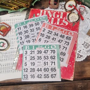 Tarjetas de Bingo - Juego de 10 - Rojo y Verde - Tarjetas de Bingo de Papel de Navidad