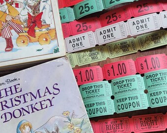 Christmas Tickets - Set of 45 - Red, White, Green - 25 Cent Tickets - Carnival Tickets - Junk Journal Ephemera