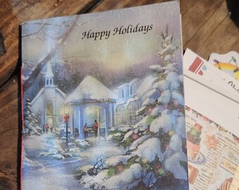 Happy Holidays December Daily Journal-Created from Vintage Holiday Card-Christmas Journal- Junk Journal
