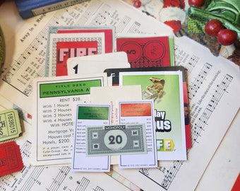 Christmas Game Piece Ephemera Bundle - 18 Pieces - Red and Green-Vintage Game Pieces- Junk Journal Ephemera