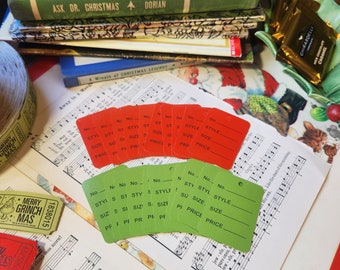 Small Blank Price Tags for Junk Journals - set of 20 Red Green Christmas Tags