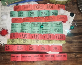 Christmas Tickets: Red & Green Carnival Ephemera - Set of 40