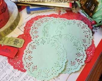 Small Paper Doilies -4 inch - Red, Green - Junk Journal Ephemera - 20 Count