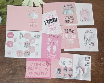 Unicorn Mini Note Cards: Pink Gift Tags, Journal Spots, lunch notes, plus stickers - Set of 10